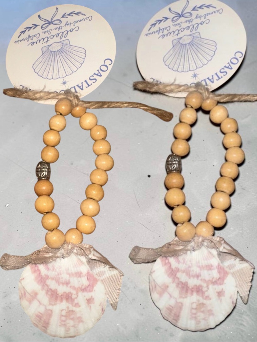 Seashell Beaded Keychain Charm with Ribbon Accent